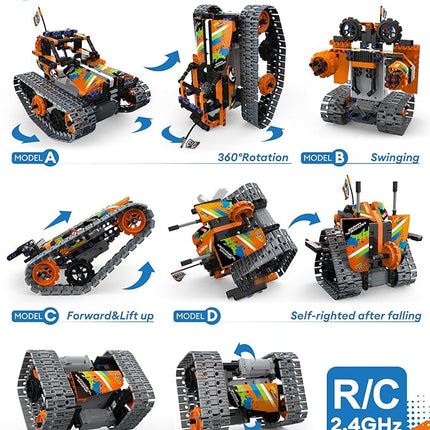 5 in 1 STEM Remote Control Building Kit, 392Pcs Blocks Erector Projects Set Toys for Kids Age 8-12, Build a Tank/Robot/AVT DIY Science Educate 6 7 9 10 11 Years Old for Boys & Girls Gift Ideas