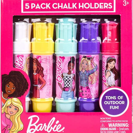 Sunny Days Entertainment Barbie Jumbo Chalk Holders | 5 Chalk Sticks with Holders for Kids | Barbie Outdoor Toys