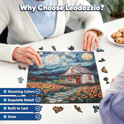 Leodozzio Wooden Puzzles for Adults, Starlight House Jigsaw Puzzles 200 Pieces-5MM Thickness, 11.2x11.2, Unique Shaped Puzzle, Perfect Choice for Birthday Gifts, Wall Art Room and Artistic Home Decor