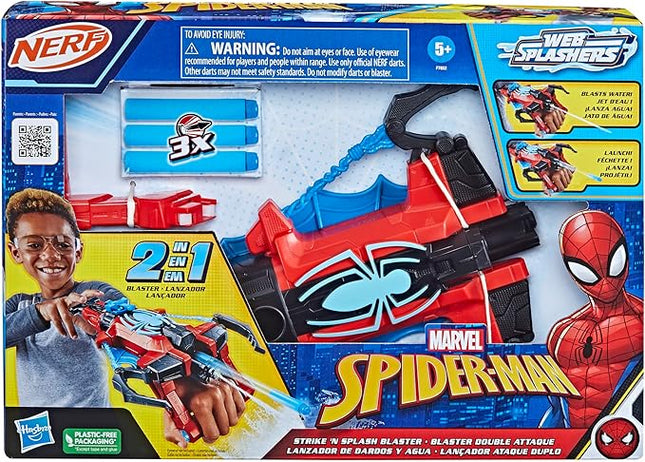 Marvel Spider-Man Spider Strike ‘N Splash Blaster, Super Hero Toys for Kids, Ages 5 and Up, Nerf Blaster for Kids, Water Blast Feature
