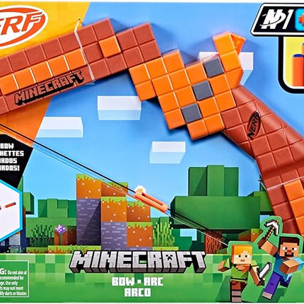 Nerf Minecraft Bow Dart Blaster, Pull-Back String Priming, 8 N1 Darts Compatible Only N1 Dart Blasters, Ages 8+
