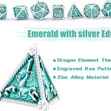 AUSTOR 7-Die Metal DND Dice Set Dungeons and Dragons Polyhedral Roll Playing Dice with Box D20 D12 D10 D% D8 D6 D4 for Pathfinder MTG RPG Board Games