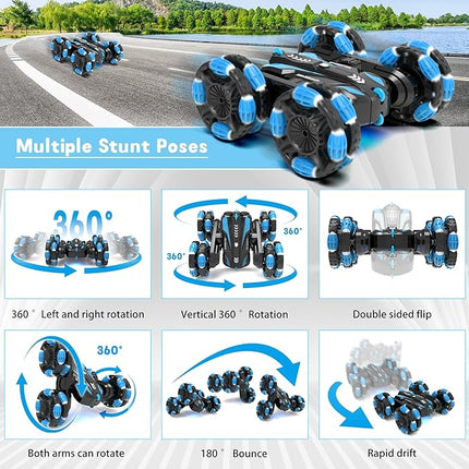 Eulogia Gesture Sensing RC Stunt Car for Kids, Double Sided 360° Flips & Rotating, 40+ Mins Playtime, Durable Off-Road Remote Control Car Toys Gifts for Boys Girls Age 5-12 (Blue)