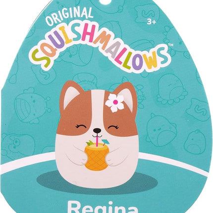 Squishmallows Original 7.5-Inch - Regina The Brown and White Corgi with Pineapple Drink and Flower