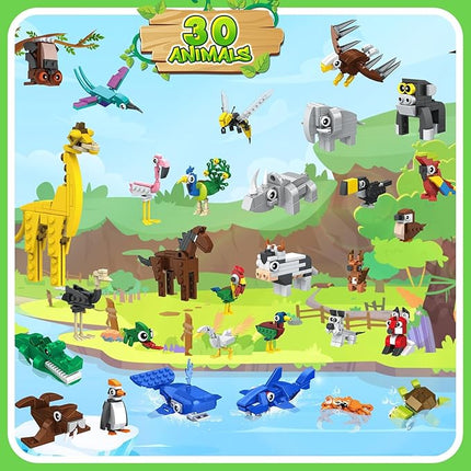 30 Packs Party Favors for Kids - STEM Toys Mini Animals Building Blocks Sets for Goodie Bags Stuffers Classroom Prizes, Valentines Day Birthday Gifts for Boys Girls Ages 6+