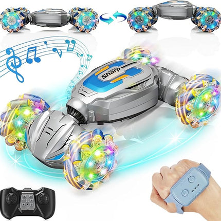 Gesture Sensing RC Stunt Car, Remote Control Car Birthday gifts for kids Age 6-12, 2.4Ghz Hand Controlled Twist Cars, 360° Rotating Transform Off Road Car Toy for Boys Girls Age 6 7 8 9 10 11+ (Gray)