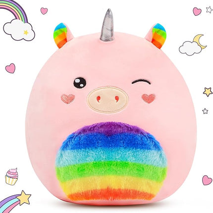 Easfan 13'' Rainbow Unicorn Plush Pillow Soft Unicorn Plush Toy Cute Stuffed Animal Home Room Decoration Birthday Valentine Gifts