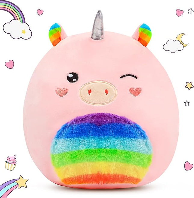 Easfan 13'' Rainbow Unicorn Plush Pillow Soft Unicorn Plush Toy Cute Stuffed Animal Home Room Decoration Birthday Valentine Gifts
