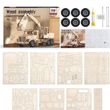 3D Wooden Puzzle for Adults, Excavator Wooden Mechanical Model Car Kits to Build, Brain Teaser Pull Back Truck Toys Birthday for Men Women (Excavator)