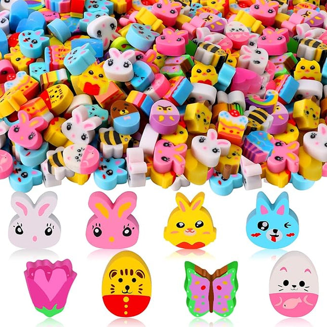 JUNEBRUSHS Easter Mini Animal Pencil Erasers - 150 Pcs Cute Bunny Egg Shaped Erasers for Kids - Bulk School Classroom Easter Basket Stuffers & Party Favors