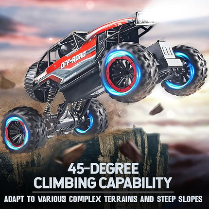 BEZGAR Monster Truck Toys - 1:12 Remote Control Monster Truck with Light, RC Crawler for Adults, Scale RC Truck with 45° Climbing, Remote Control Car for Boys Red