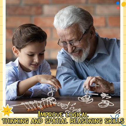 Yilloog Metal Wire Puzzle Set of 8 with Pouch, Brain Teaser Puzzles IQ Test Ring Disentanglement Unlock Interlock Game Trick Metal for Party Favor Challenge (E Style)