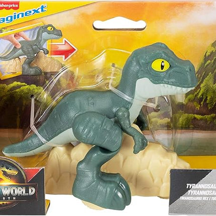 Fisher-Price Imaginext Jurassic World Dinosaur, Tyrannosaurus Rex Push-Toy with Rolling Wheels & Wiggling Motion, 5.5-inch Tall T. rex
