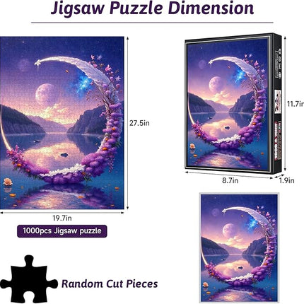 1000pcs Dreamy Crescent Moon Lake Jigsaw Puzzle - Challenging DIY Brain Teaser Jigsaw Puzzles 1000 Pieces for Adults, Family Game Night Fun, Decorative Puzzle with Surreal Landscape Design