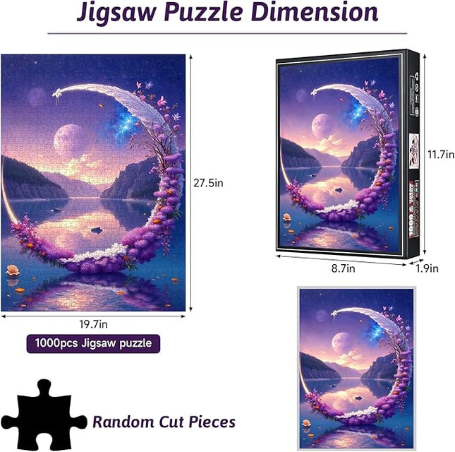 1000pcs Dreamy Crescent Moon Lake Jigsaw Puzzle - Challenging DIY Brain Teaser Jigsaw Puzzles 1000 Pieces for Adults, Family Game Night Fun, Decorative Puzzle with Surreal Landscape Design