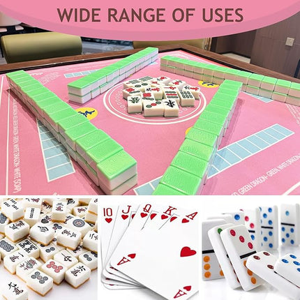 Mahjong Mat for Table - Non-Slip Foldable Felt Mat with Dice, Poker Chips & 4xRule Guides - Portable Mah Jongg Mat Playing for Chinese & American Mahjong/Poker/Board/Card Games/Dominoes