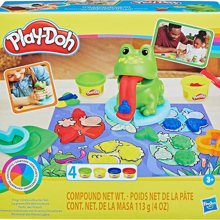 Play-Doh Frog ‘n Colors Starter Set with Playmat, Preschool Toys for 3 Year Old Girls & Boys & Up, Preschool Crafts Frog Toy & 4 Modeling Compound Colors