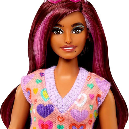 Barbie Fashionistas Doll #207 with Pink Hair Streaks Wearing Removable Heart-Print Sweater Dress, Sunglasses & Platform Shoes