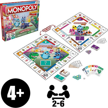 Hasbro Gaming Monopoly Junior Board Game, 2-Sided Gameboard, 2 Games in 1, Monopoly Game for Younger Kids Ages 4 and Up, Kids Games for 2 to 6 Players
