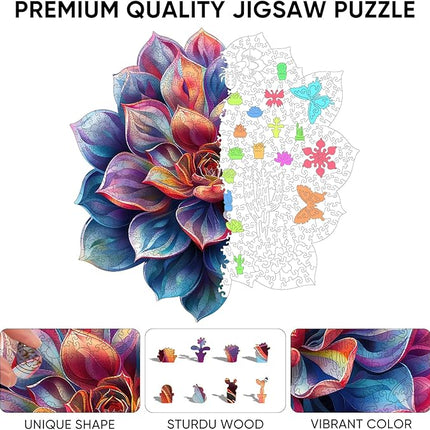 Wooden Puzzles for Adult, Flower Succulent Puzzle for Girl, Challenging Puzzle, 200 Piece Luxurious Shaped Wooden Puzzles for Adults, Family Game 11.2 * 15.9in
