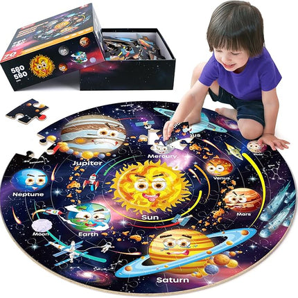 SYNARRY Solar System Floor Puzzles for Kids Ages 4-8, Large 70 Piece Jigsaw Puzzles for Kids Ages 4-6, Space Planet Astronaut Toys Gifts Puzzles for 3-5 5-7 8-10 Years Old Toddlers Boys Girls Children