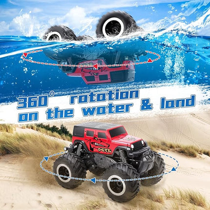 RC Trucks 4x4 Offroad Waterproof - 2.4 GHz Amphibious Remote Control Car Toys for Boys 4-7, Remote Control Monster Truck, Beach Lake Pool Toys, Remote Control Boat Birthday Gifts for Kids