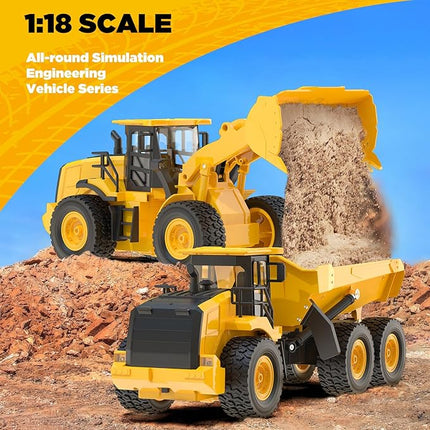 9-Channel Remote Control Wheel Loader – 1:18 Scale Construction Toy, Realistic Sounds & Lights, All-Terrain TPR Rubber Tires, Perfect for Kids & Adults, 100-Minute Battery, Great Gift for Birthdays