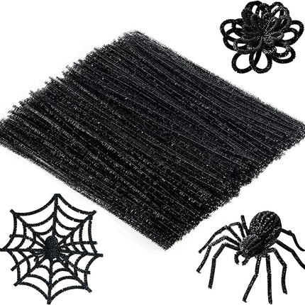 Caydo 200 Pieces Glitter Black Pipe Cleaners,Thick Fluffy Chenille Stems, Pipe Cleaner Crafts for Arts & Crafts, Perfect for Making Animals, Flowers, and Festive Decorations