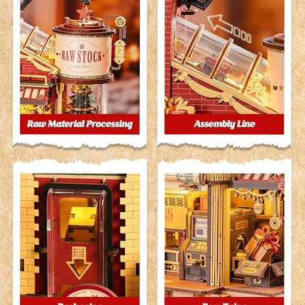 ROKR 3D Wooden Puzzle for Adult - Gift Factory Mechanical Model Kit with Music & Lights, 449pcs Adult Wooden Puzzles, DIY Building Toy for Teens & Adults