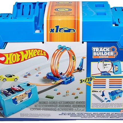 Hot Wheels Toy Car Track Set, Track Builder Multi Loop Box Playset & 1:64 Scale Vehicle, 10 feet of Track Components in Storage Box