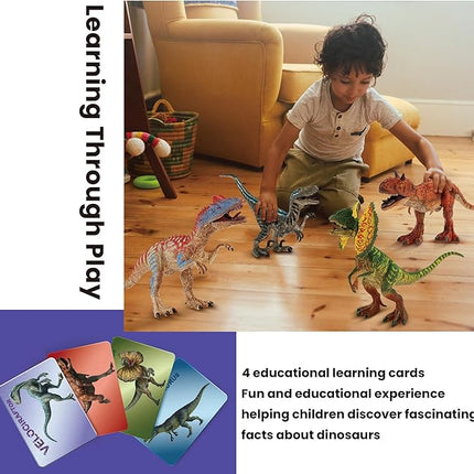4 PCS Big Dinosaur Toys for Kids 3-5 Realistic Dinosaur Figures with Learning Cards & Movable Parts- Jumbo Dino Toys for Kids 5-7 Ideal Gift for Toddlers Boys Girls Ages 3+