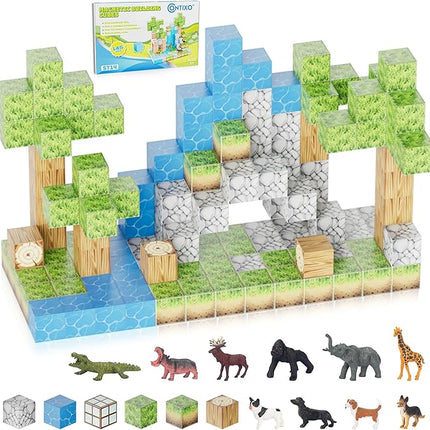 Contixo Magnetic Blocks - 100PCS Magnet Building Tiles Cubes for Kids Ages 3-8, STEM Stacking Learning Toys with Vibrant Colors, Educational Toddler Construction Toys for Creative Play, Birthday Gifts