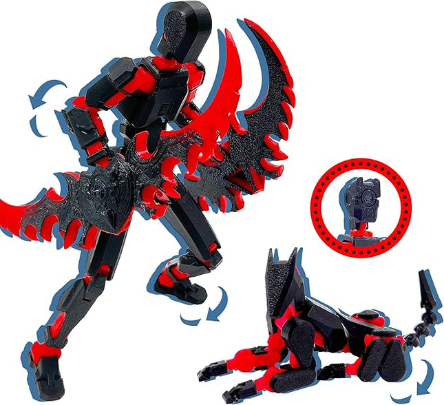 (Assembly Completed) T13 Action Figure Set, 3D Printed Toys Robo 13 Action Figure,Dummy 13 Titan 13 Action Figure (Black Red + Dog)