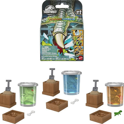 Mattel Jurassic World Crushivores Mini Dinosaur Figure & Accessories, Unboxing Dino Toy with Surprise Reveals, Sensory Compounds & Feeding Play