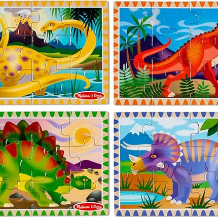 Melissa & Doug 4‑in‑1 Wooden Dinosaur Jigsaw Puzzle Set, 48 Pieces with Storage Box, Toddler Puzzle Toy for Kids Ages 3+ - FSC Certified
