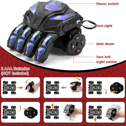 Hand Controlled Remote Control Car, 2.4Ghz Gesture Sensing RC Stunt Car with Wholebody Light & Headlight, Rechargeable 360° Rotating Double Sided RC Cars Black Spider Toys for Boys 4-6 5-7 8-12