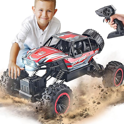 BEZGAR Monster Truck Toys - 1:12 Remote Control Monster Truck with Light, RC Crawler for Adults, Scale RC Truck with 45° Climbing, Remote Control Car for Boys Red