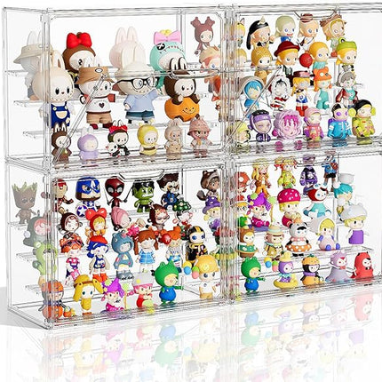 Clear Acrylic Display Case for Collectibles 4 Layer Hobby Figure Display Case Box with Shelves Stackable Figurine Display Shelf for Funko Pop, Pop Mart, Labubu, Model, 4 Pack