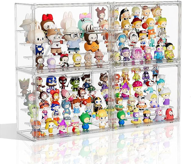 Clear Acrylic Display Case for Collectibles 4 Layer Hobby Figure Display Case Box with Shelves Stackable Figurine Display Shelf for Funko Pop, Pop Mart, Labubu, Model, 4 Pack