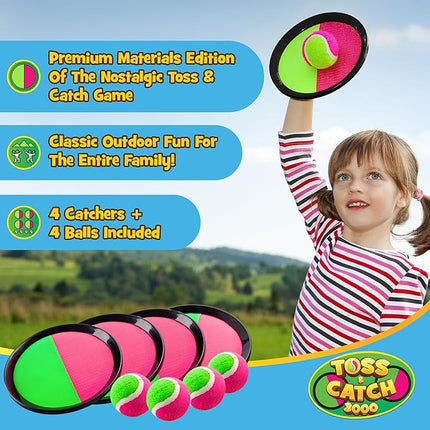 YoYa Toys Toss and Catch Ball Game Toy Set - 4 Paddles & 4 Sticky Balls - Fun Kids Outdoor Games Activity for Backyard, Beach, Park, Camping - Gift for Boys & Girls Ages 4 5 6 7 8 9 10 11 12 Year Old