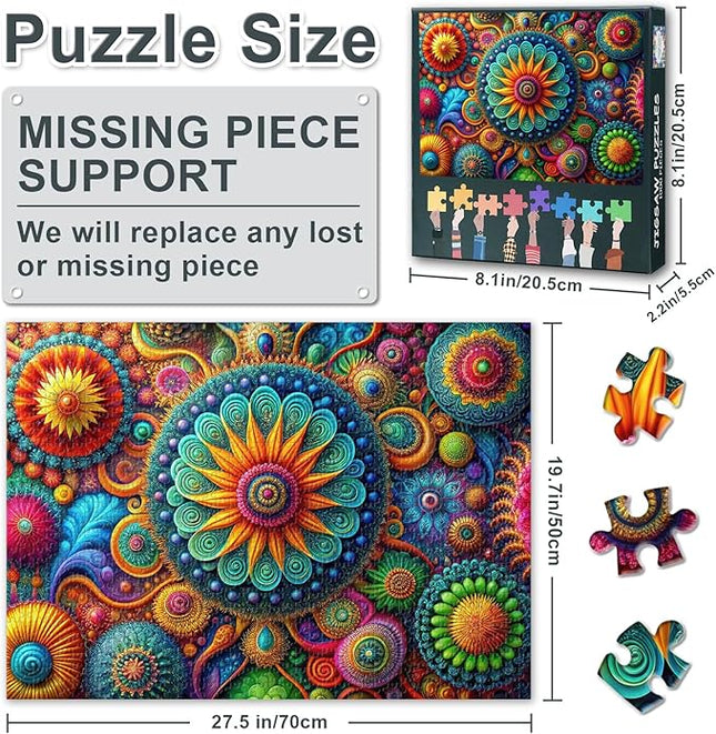 Puzzles for Adults 1000 Pieces - Vibrant Floral Abstract Art, Colorful Flowers Design with Premium Puzzle Board, Adult Jigsaw Puzzle 1000 Piece for Relaxation (27.5x19.7 in)
