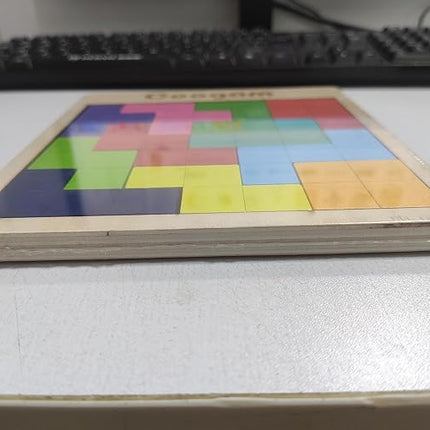 Coogam Wooden Puzzle Pattern Blocks Brain Teasers Game with 60 Challenges, 3D Russian Building Toy Wood Tangram Shape Jigsaw Puzzles Montessori STEM Educational Toys Gift for Kids Adults