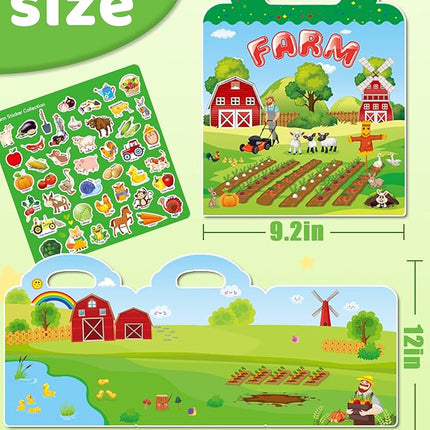 Benresive Reusable Sticker Book for Toddlers 2-4 Years, Fun Travel Stickers for Kids, Waterproof Sticker Books for Toddlers 1-3, Crafts Activities for Todddlers 1-3 2-4 3-5 - Farm