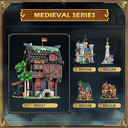 Reobrix Medieval Inn Building Block Set 66017, European Century Tavern for Home&Office Display, Medieval Collectible Architecture Model Kits, Creative Construction Gifts for Adults 14+