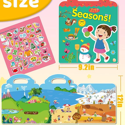 Benresive Reusable Sticker Book for Toddlers 2-4 Years, Fun Travel Stickers for Kids, Waterproof Sticker Books for Toddlers 1-3, Crafts Activities for Todddlers 1-3 2-4 3-5 - Season