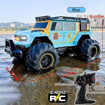 Amphibious Remote Control Car Waterproof Monster RC Cars 4WD All Terrain Off-Road Stunt Vehicle Toys with 2.4 GHz LED Lights for 6 7 8 9 10 11 12+ Year Old Kids Boys Girls Gifts Presents (Blue)