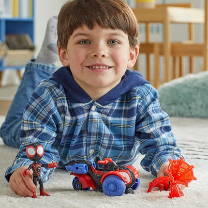 Spidey and his Amazing Friends Miles Morales: Spider-Man Techno Racer Set, 4-Inch Scale Action Figure with Vehicle and Accessory, Marvel Preschool Super Hero Toys