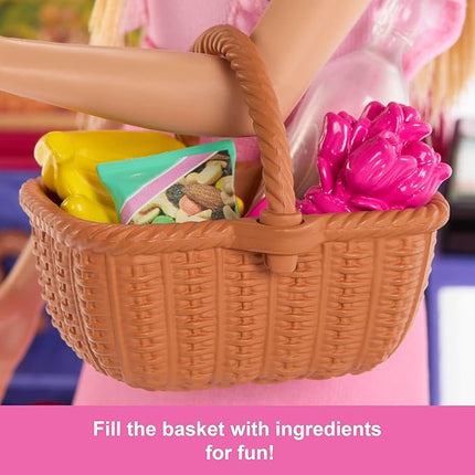 Barbie and Teresa Recipe for Friendship Fashion Doll & Playset, Malibu at The Market Theme with 11 Accessories Including Market Stand & Food
