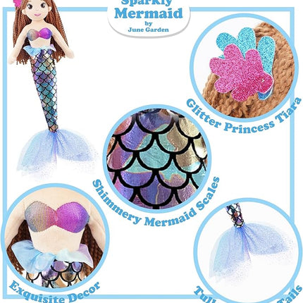 June Garden 18" Sparkly Mermaid Tifara - Soft Plush Stuffed Mermaid Doll Gift for Toddler Girls