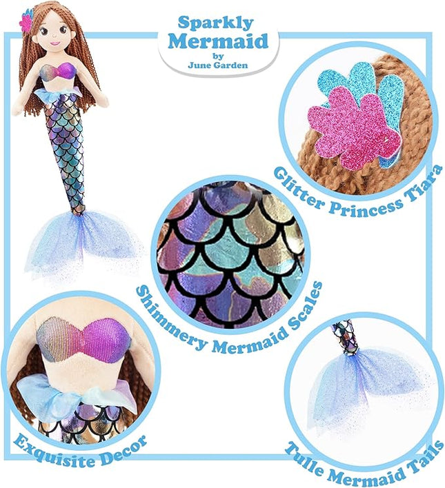 June Garden 18" Sparkly Mermaid Tifara - Soft Plush Stuffed Mermaid Doll Gift for Toddler Girls